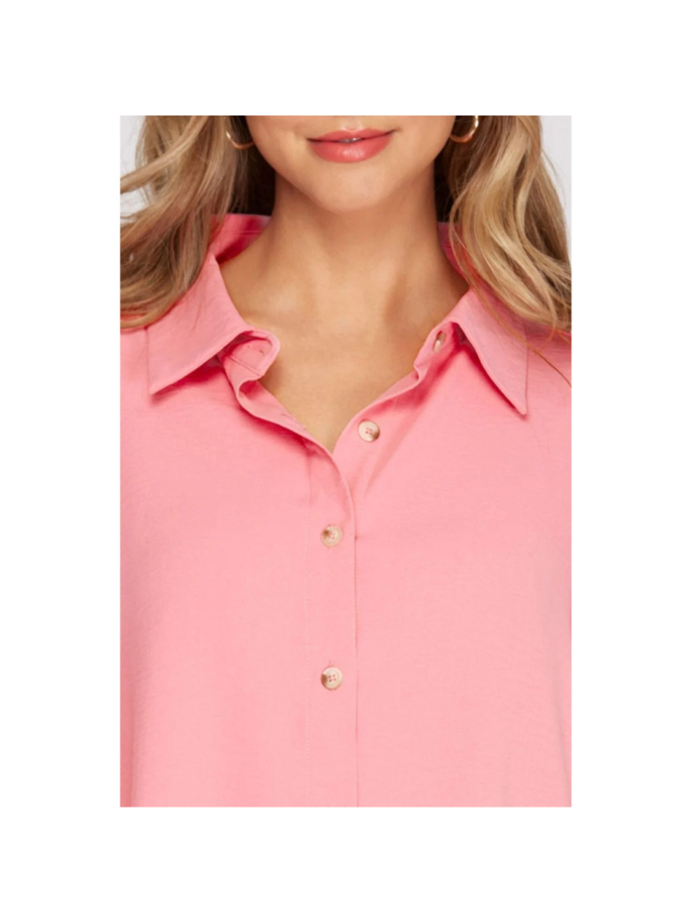 Rose Pink Button Down Blouse Balloon Sleeve Flowy Top Size Medium - Picture 4 of 6